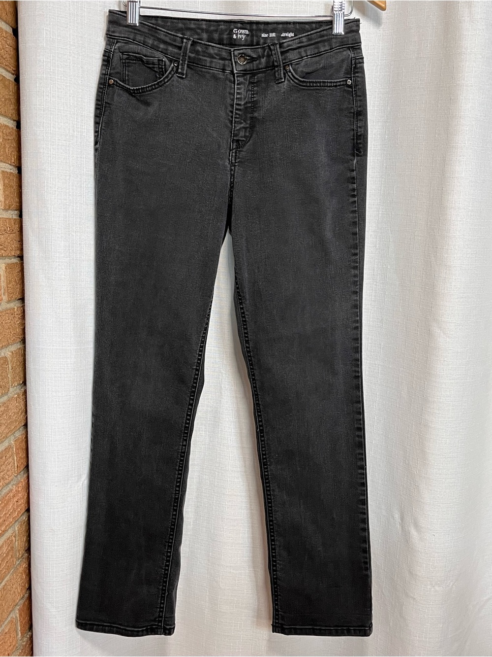 CROWN & IVY Black Straight Leg Mid Rise Slimming Jeans